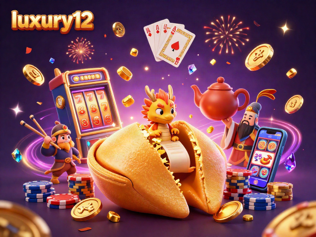Play exciting slots with luxury12 as golden coins and confetti burst from a dynamic casino scene.