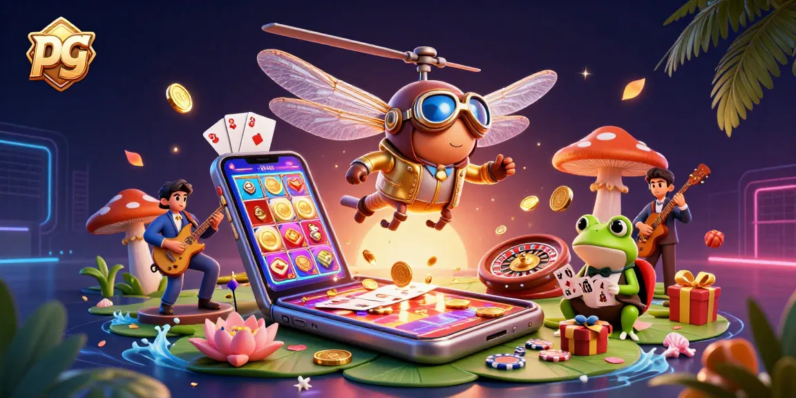 Engage in thrilling PG slots action with colorful game elements and lively cartoon characters in a vibrant casino scene.