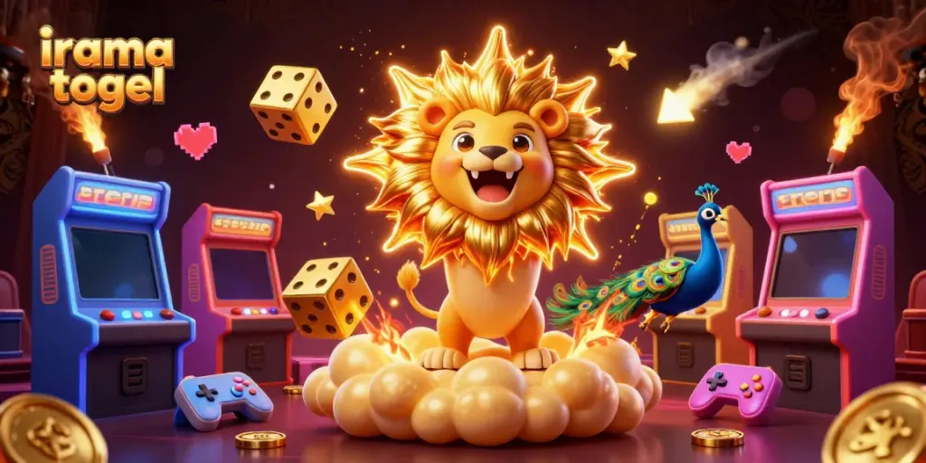 Engage in thrilling irama togel gameplay with a vibrant scene featuring a roaring sun lion and golden casino elements.