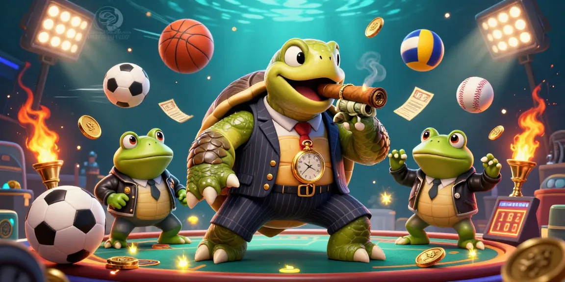 Experience the thrill of a real money casino with dynamic scenes featuring a turtle mobster and bullfrog enforcers.