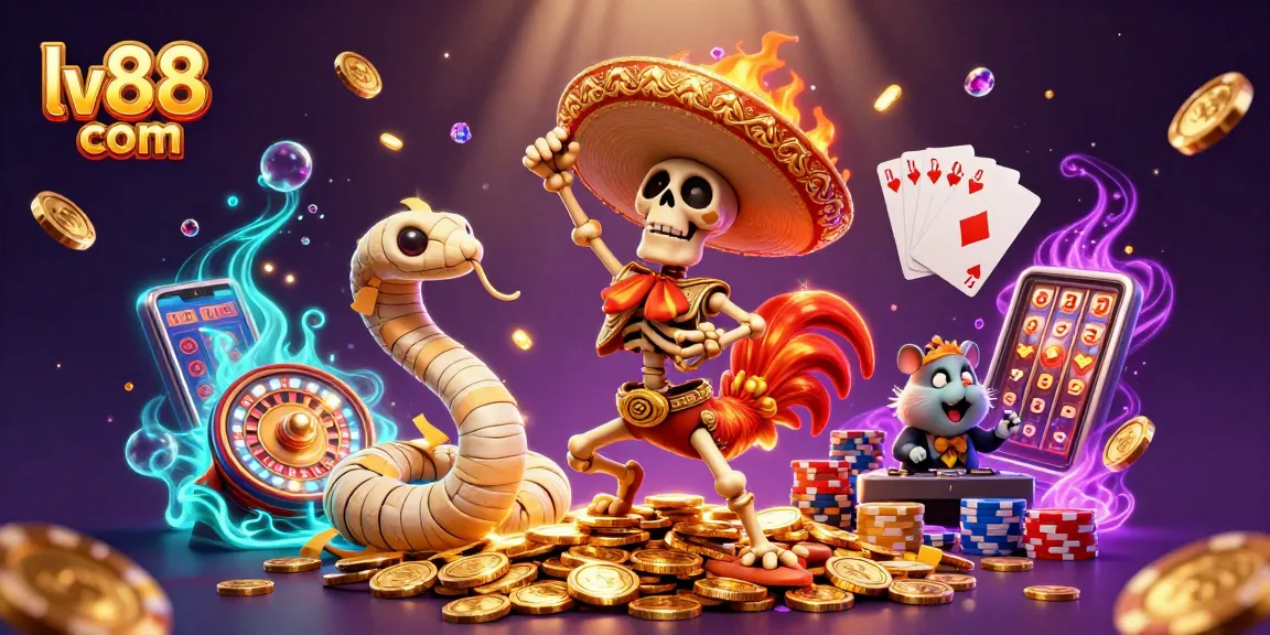 Experience exciting wins at lv88 com with a dancing mariachi rooster celebrating on gold coins.