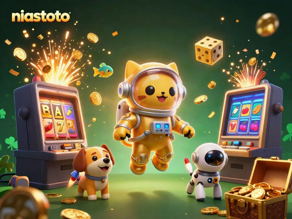 Gambaran kucing astronot di ruang angkasa, niastoto, dengan elemen kasino yang menyenangkan.