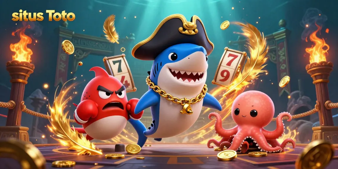 Experience exciting action with the situs Toto gaming scene featuring dynamic characters and slot reels.