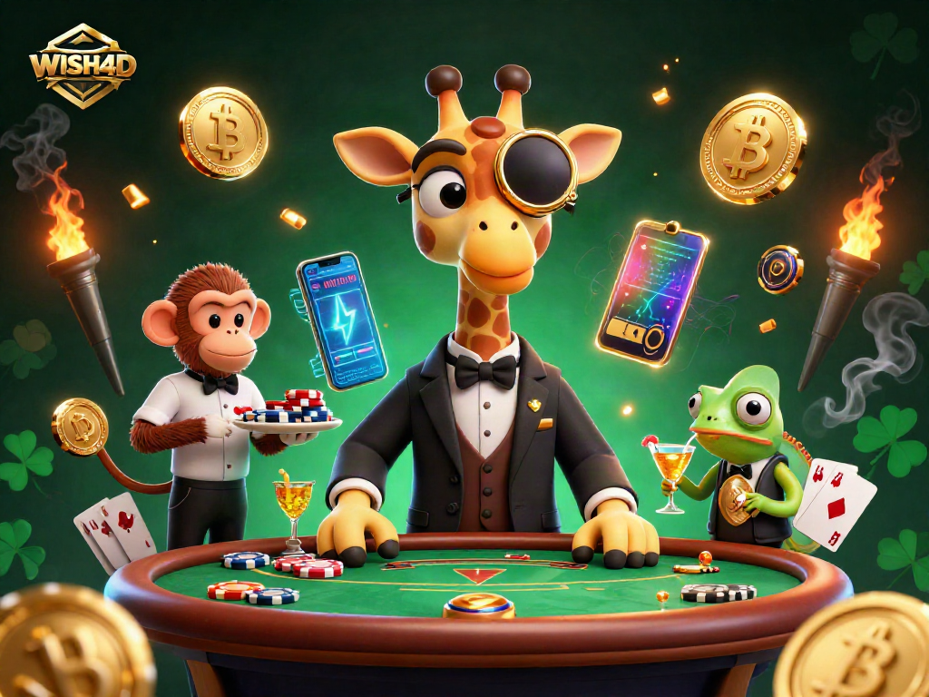 Experience the thrill of poker at WISH4D with vivid characters and crypto elements in this dynamic scene.