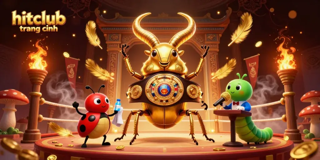 Engage in action with hitclub trang chính, featuring a golden stag beetle and ladybug in a vibrant casino atmosphere.