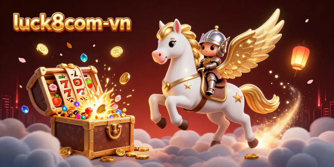 Experience excitement at luck8com-vn with a thrilling jackpot scene featuring a celestial horse and game elements.