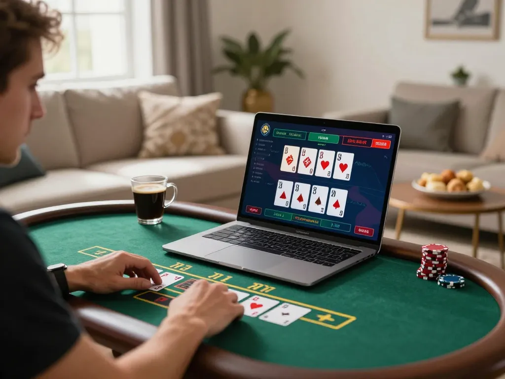 Engaging in strategic gameplay on a situs gacor online casino from a cozy home setting.