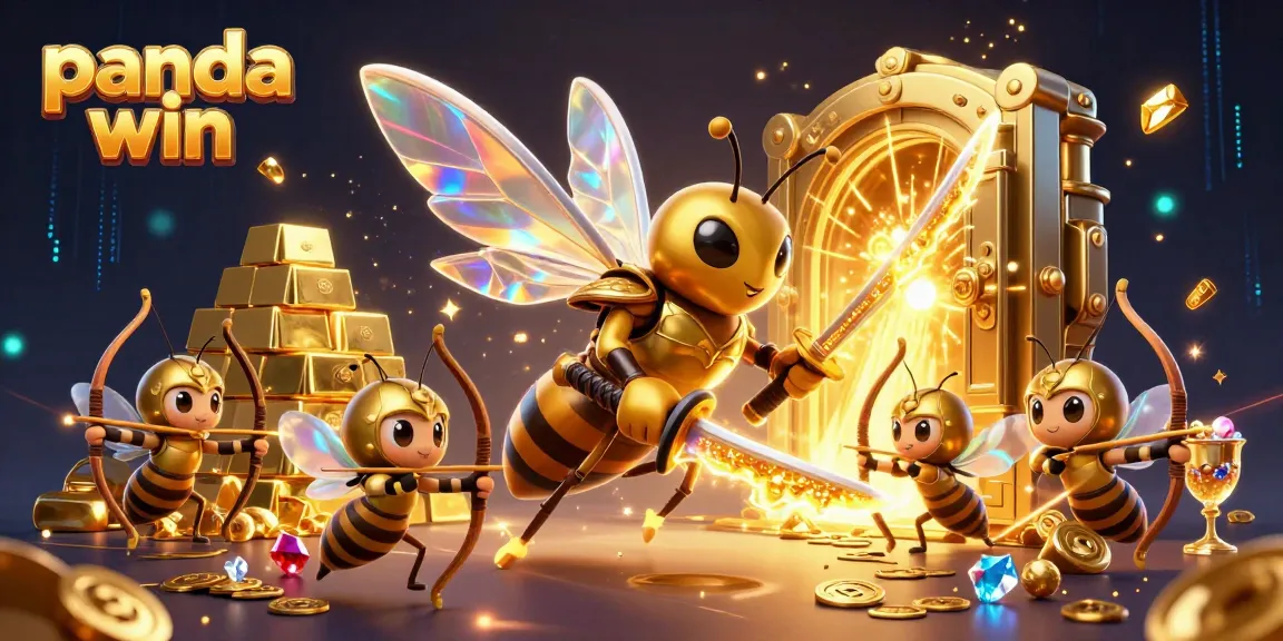 Experience thrilling gameplay with panda win in this vibrant 3D illustration showcasing a mighty hornet samurai amidst a treasure-filled casino.