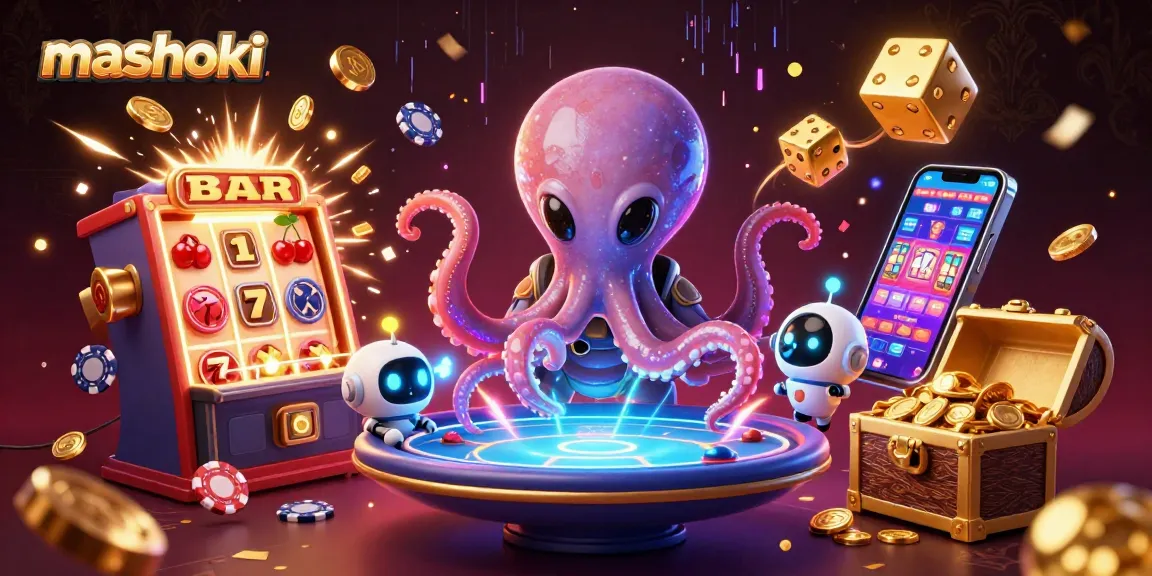 Engage in thrilling gaming with mashoki-themed holographic casino elements and vibrant characters.