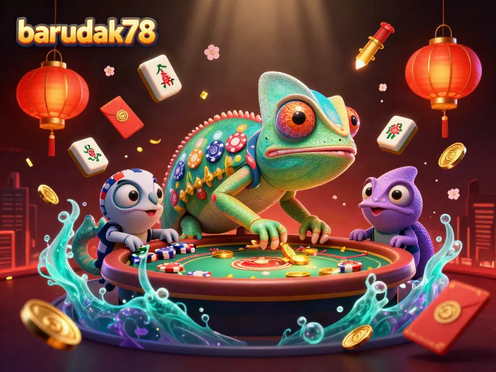 Memenangkan permainan kasino dengan barudak78, menampilkan chameleon judi dan elemen permainan.
