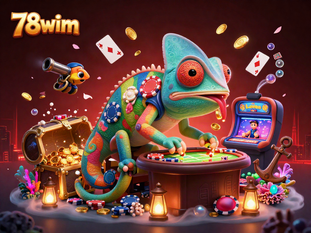 Engage in thrilling sports betting action with the vibrant 78wim casino illustration, featuring a dynamic chameleon character.