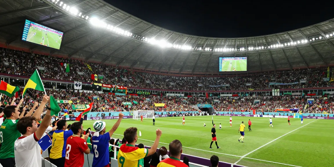 Jadwal Piala Dunia 2026 di stadion yang ramai dengan penggemar sepak bola mendukung tim nasional mereka.