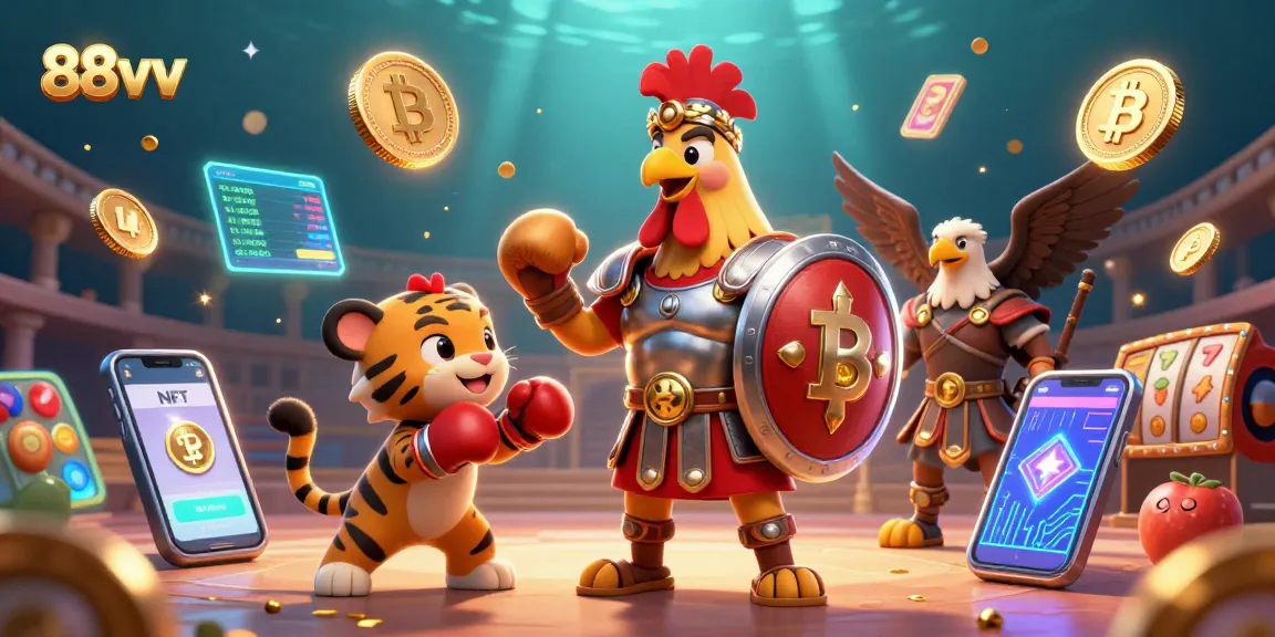 Engage with thrilling gameplay at 88vv's vibrant casino featuring cartoon characters and crypto elements.